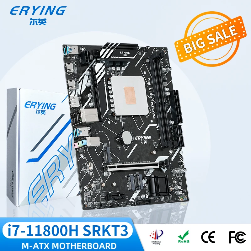 

ERYING Gaming PC Motherboard with Onboard CPU SRKT3 I7-11800H i7 11800H(NO ES 0000 2.2Ghz) 8C16T Final VRM Heatsink Installed