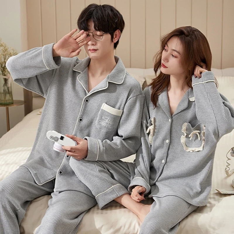 QUHENG Newest Cotton Pajamas Women Sets for Autumn Winter Thick Warm Long Sleeve Trousers Sleepwear 2022 Men Set Home Clothing