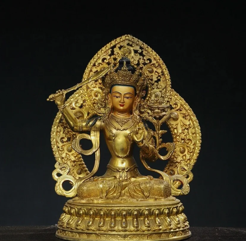 13 4-дюймовый китайский старый тибетский буддийский храм бронзовая позолоченная