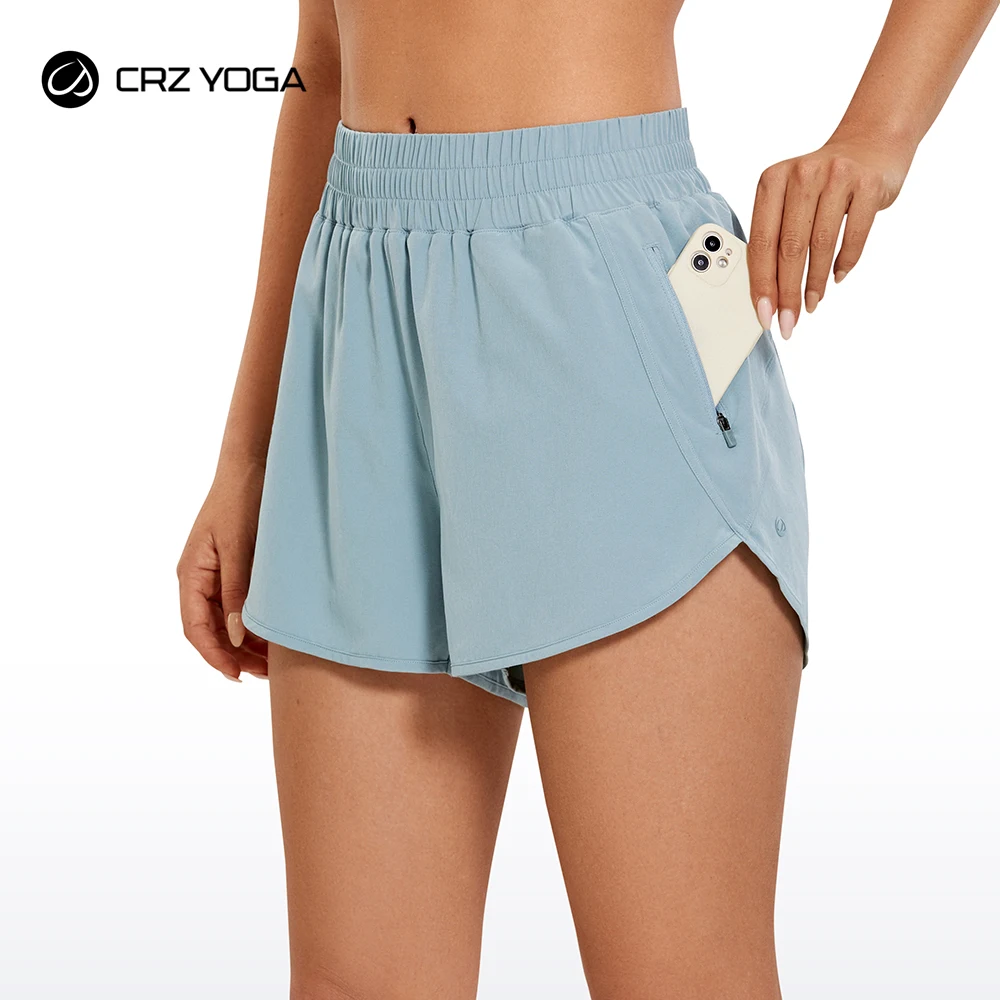 

CRZ YOGA Women's High Waisted Running Shorts Mesh Liner - 3'' Dolphin Quick Dry Athletic Gym Workout Shorts Zip Pocket