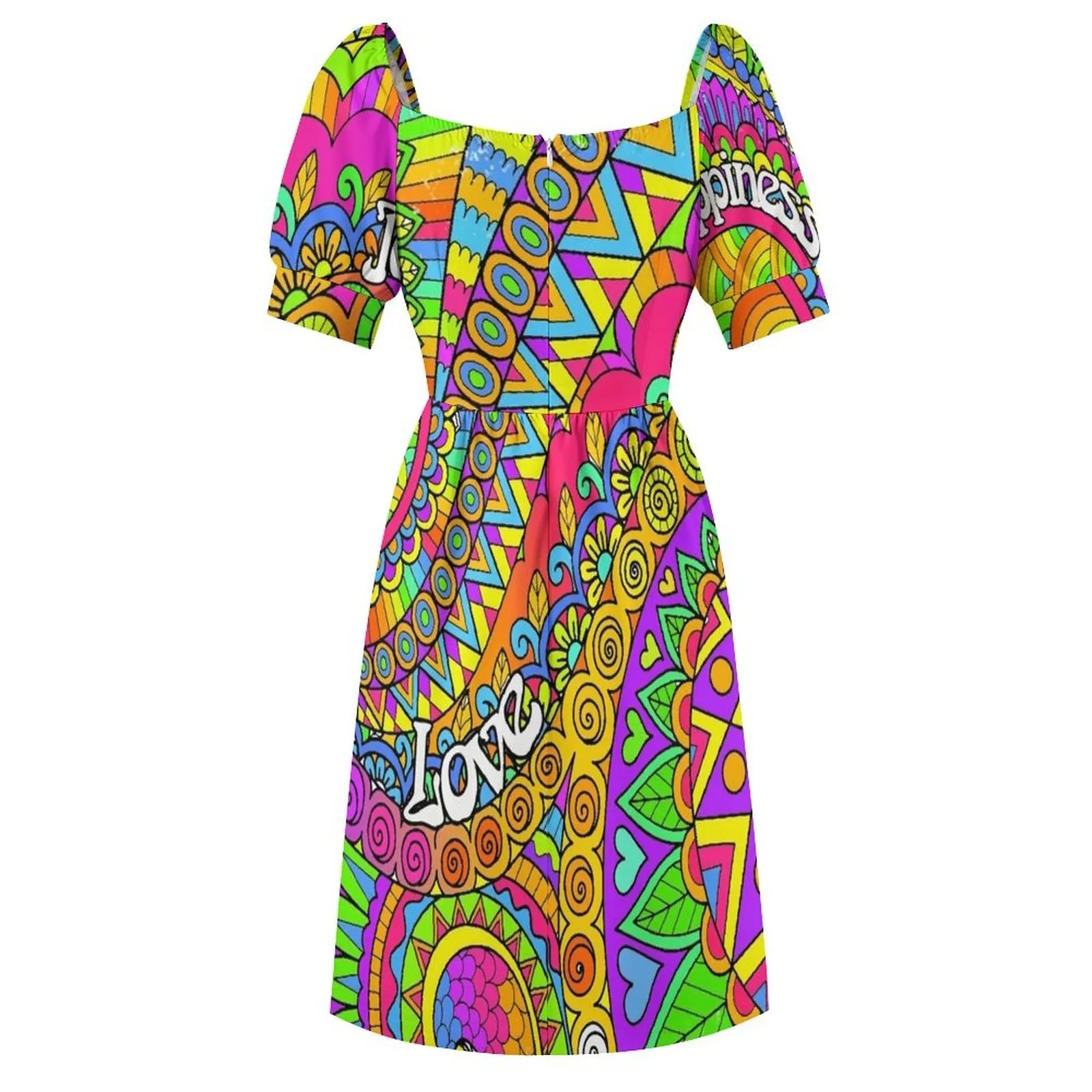 Психоделическое триповое красочное платье с короткими рукавами в стиле хиппи