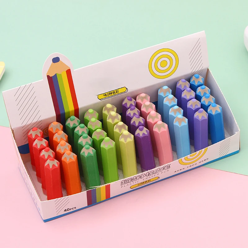 Kawaii Solid Color Erasers Wipe Clean Pencil Shape Rubber Erasers Kawaii Korean Stationery Kids Gift School Office Supplies