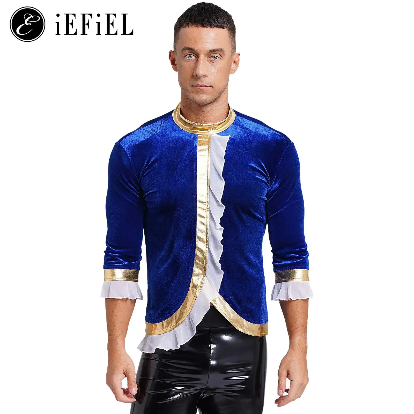 Мужской бархатный костюм в средневековом стиле готический топ с оборками