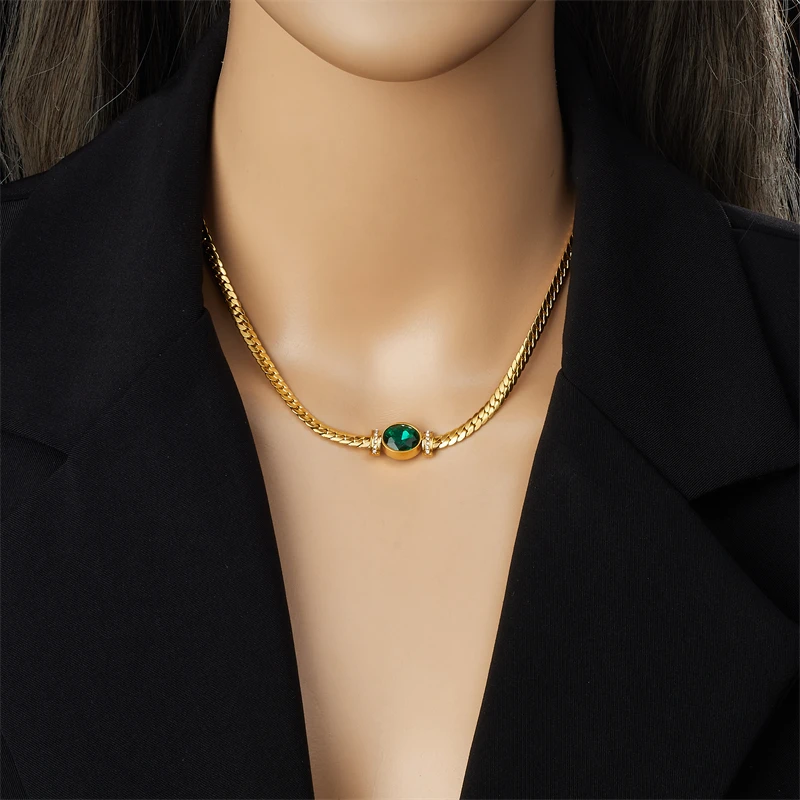MEYRROYU ожерелье из нержавеющей стали 316L в стиле ретро с зеленым эллипсом и
