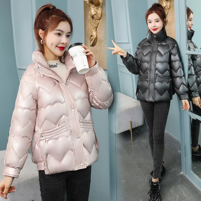 Bright face wash free cotton jacket for women in winter New Korean down cotton jacket Thickened stand collar casual short cotton