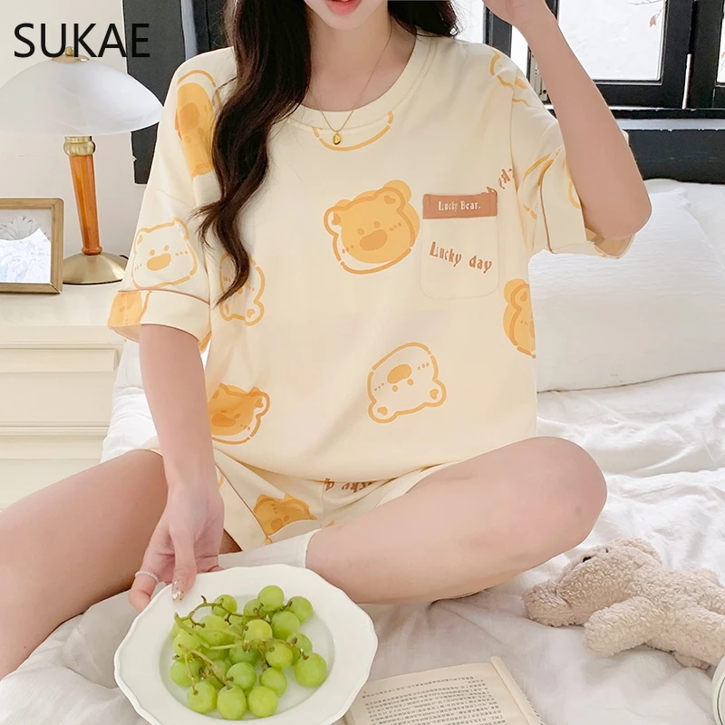 Летние женские шорты SUKAE в Корейском стиле мультяшная пижама для девочек из