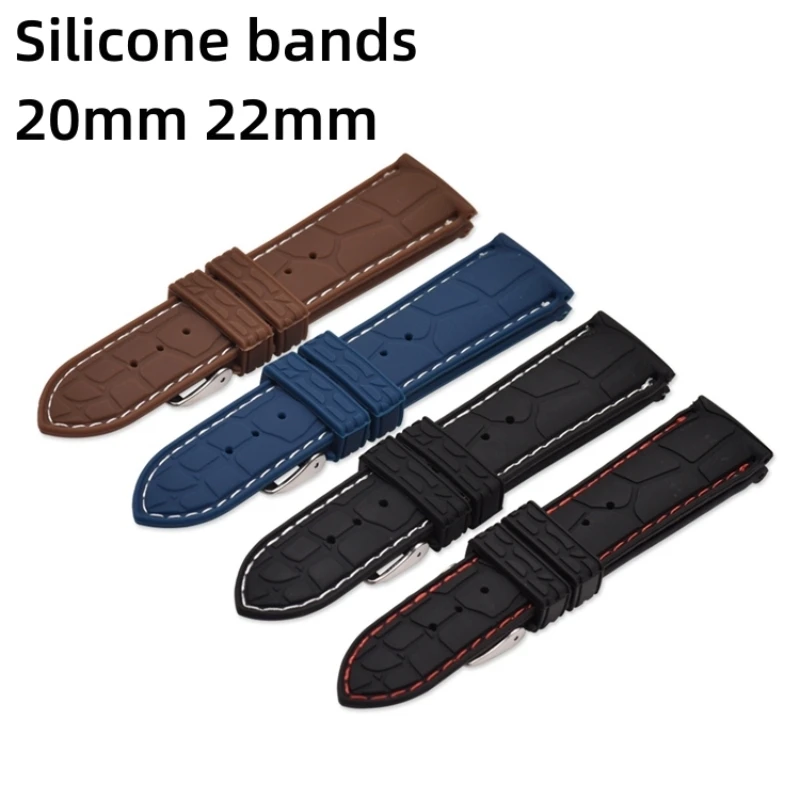 

20mm 22mm Thin Wrist Strap Silicone For Seiko Omega CITIZEN LONGINES Swatch Mechanical Watch Band Bracelet Crocodile Texture