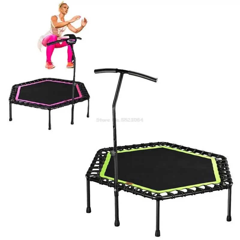 

48 Inch Mute Trampoline Adjustable Armrest High Quality Elastic Rope Jumping Cloth Max Load 150kg Gym Fitness Cardio Trampolines