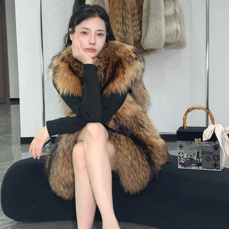 Fangtai 2023 Fashion Real Fur Coat Raccoon Winter Warm Luxury fur coat women jackets Plus Size Outwear Female Vest Coats Natural enlarge