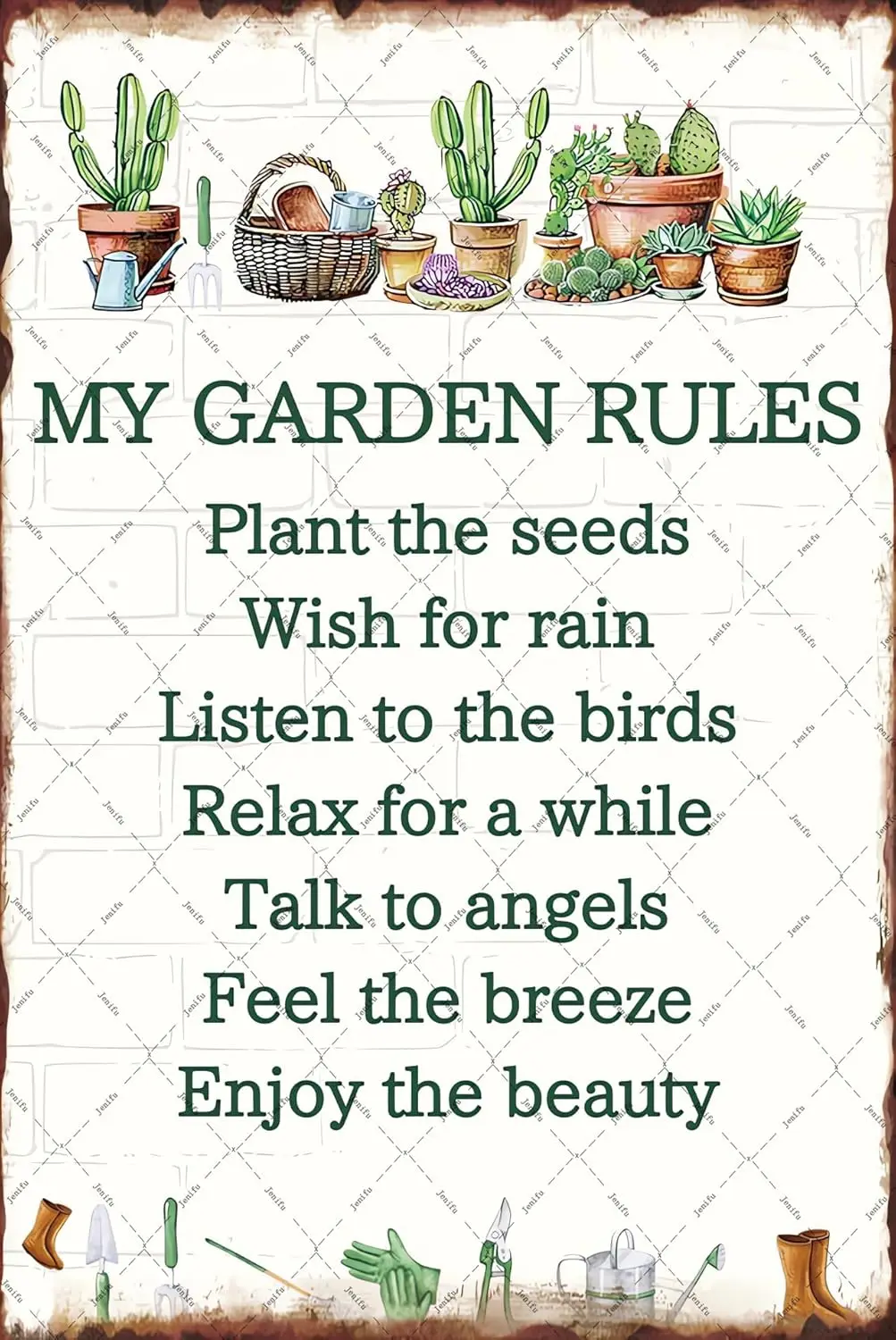 My Grden Rules Metl Tn Sgn Добро пожаловать в Wll Decor Sgns Plnt Lovers nd Grdeners для Frmhouse Home Ktchen Outd