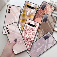 rose pink bling phone case for samsung galaxy note 10 lite 20 9 s10 s9 s8 plus s22 s21 s20 fe ultra tempered glass cover fundas