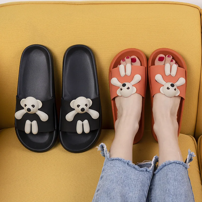 

Summer New Student Dormitory Slippers Female Creative Fashion Cartoon Bear Sandals and Slippers Girl Heart Couple Slippers Male