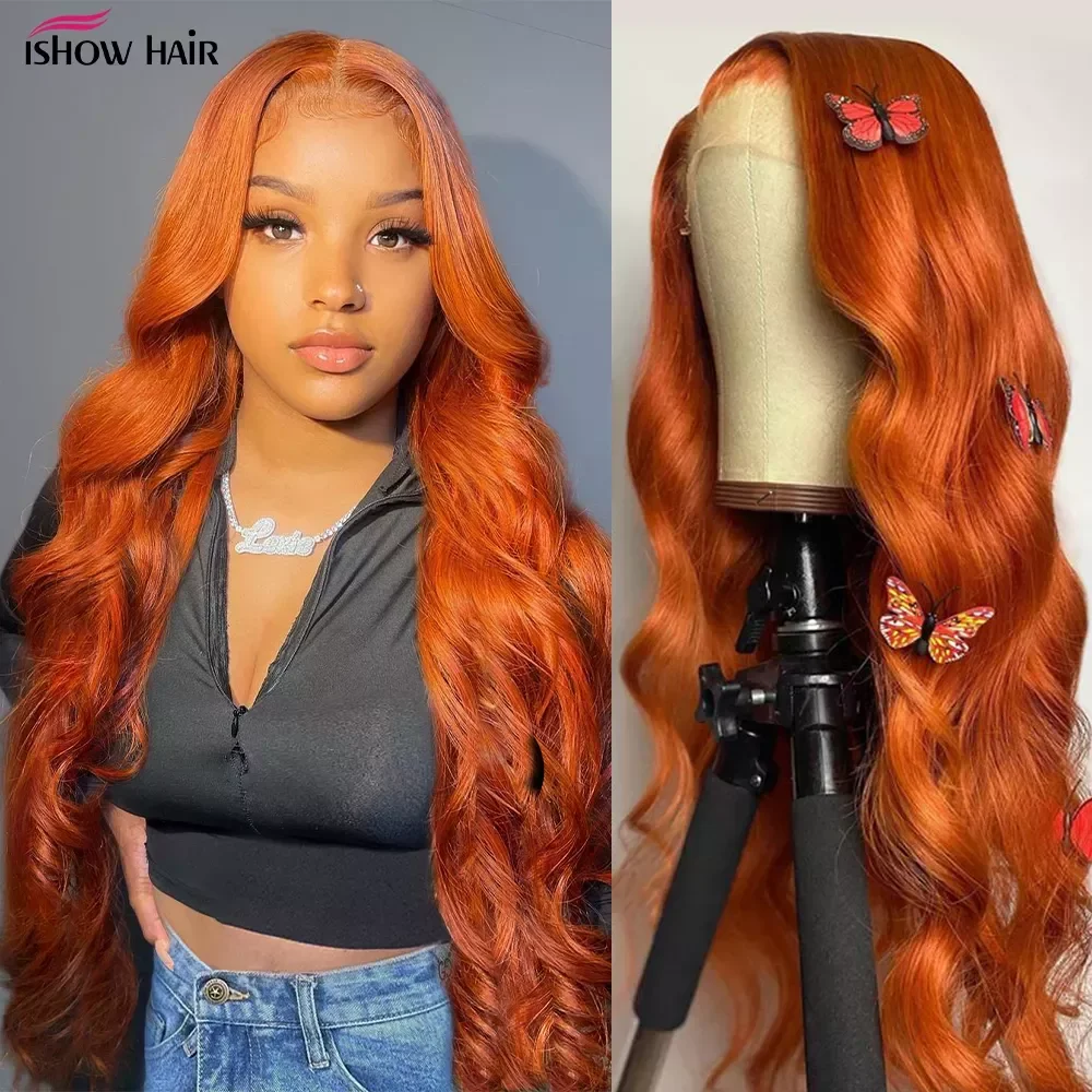 Ishow 30inch 13x4 Ginger Lace Front Wig Human Hair For Women Orange Ginger Human Hair Wig Body Wave Human Hair Lace Frontal Wig