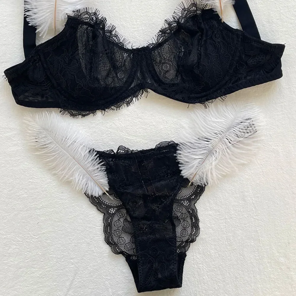 Кружевной сексуальный комплект из 2 предметов с бюстгальтером и трусиками пуш-ап