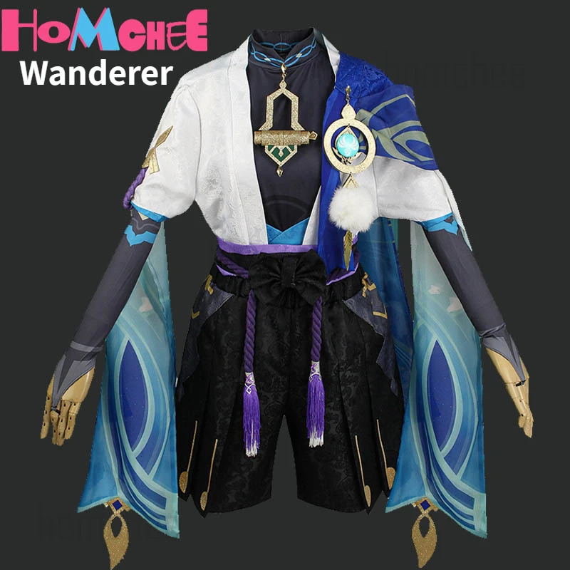 

HomChee Game Genshin Impact Cosplay Costume Wanderer Balladeer Kunikuzushi Scaramouche Outfits Wig Hat Wanderer Cosplay Genshin