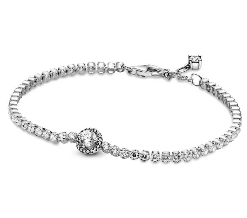 

Authentic 925 Sterling Silver Moments Timeless Sparkling Halo Tennis Bracelet Bangle Fit Bead Charm Diy Fashion Jewelry