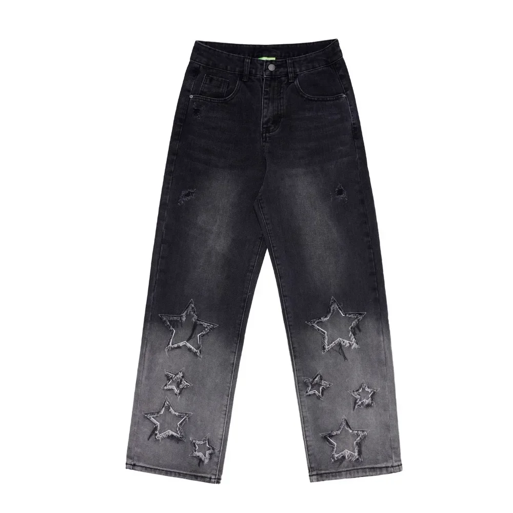 

Ripped Holes Pentagram Goth Black Denim Jeans for Women Men y2k Distressed Washed Trousers Pants Streetwear Winter Trending