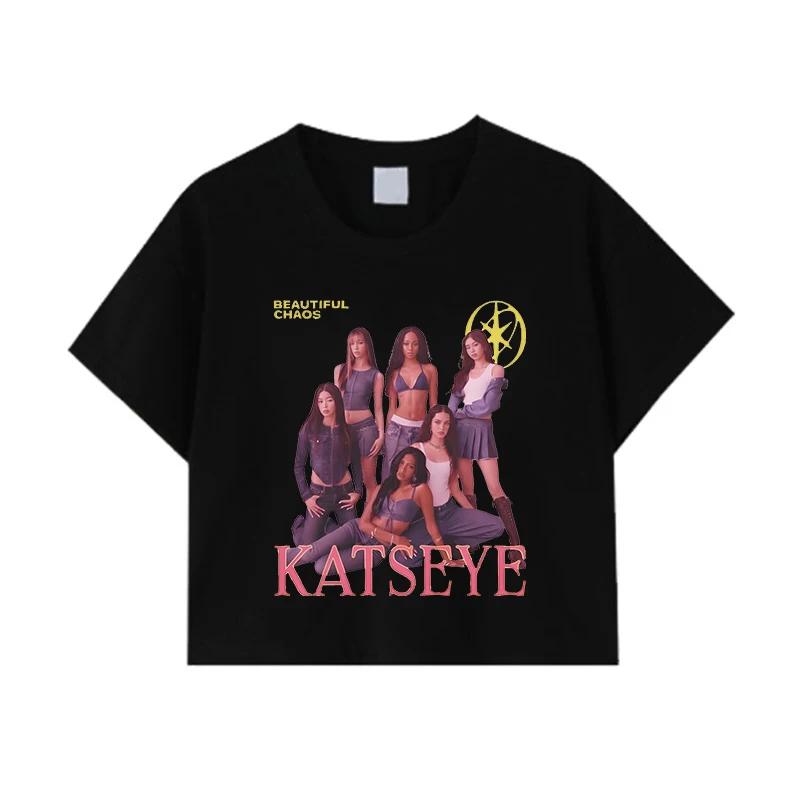 Фото Винтажный укороченный топ Fun Katseye Kpop Girl Group для концертов 2026 года, подарок для любителей музыки, укороченный топ Y2K, женская приталенная футболка из 100% хлопка №5