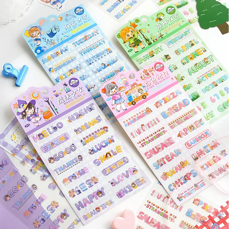 

MOHAMM 2 Sheets English Words Stickers for Life Stuff Decoration Diary Scrapbook Pages Material Calendar Planners