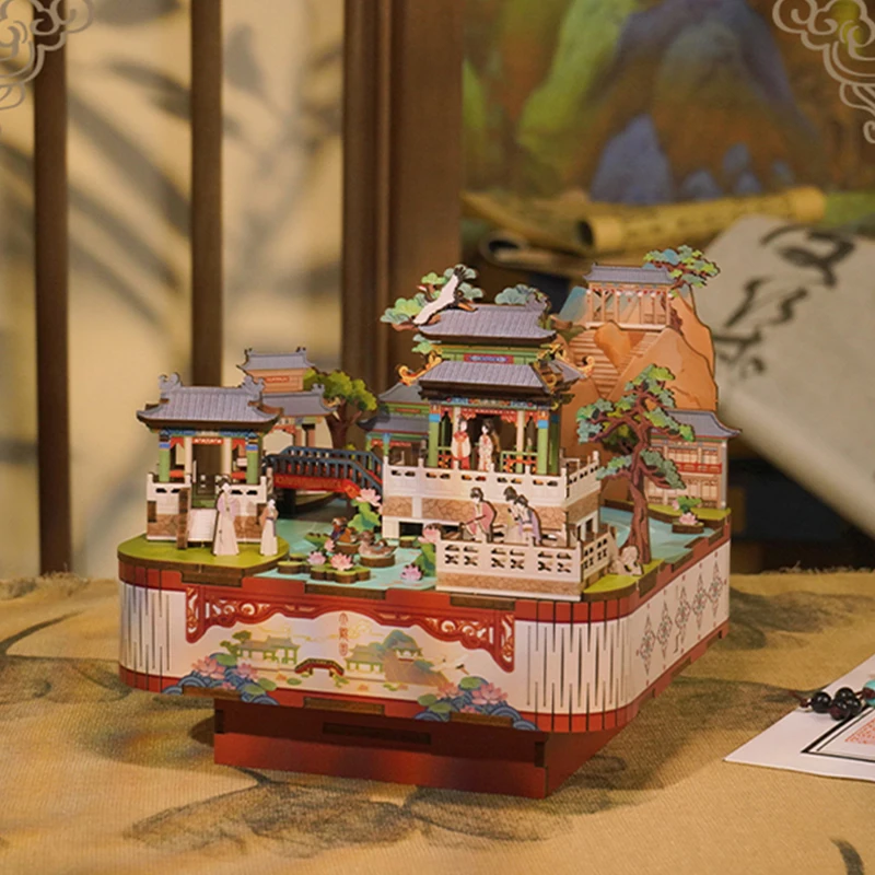 DIY 3D деревянная музыкальная шкатулка Grand View Garden наборы миниатюрных моделей