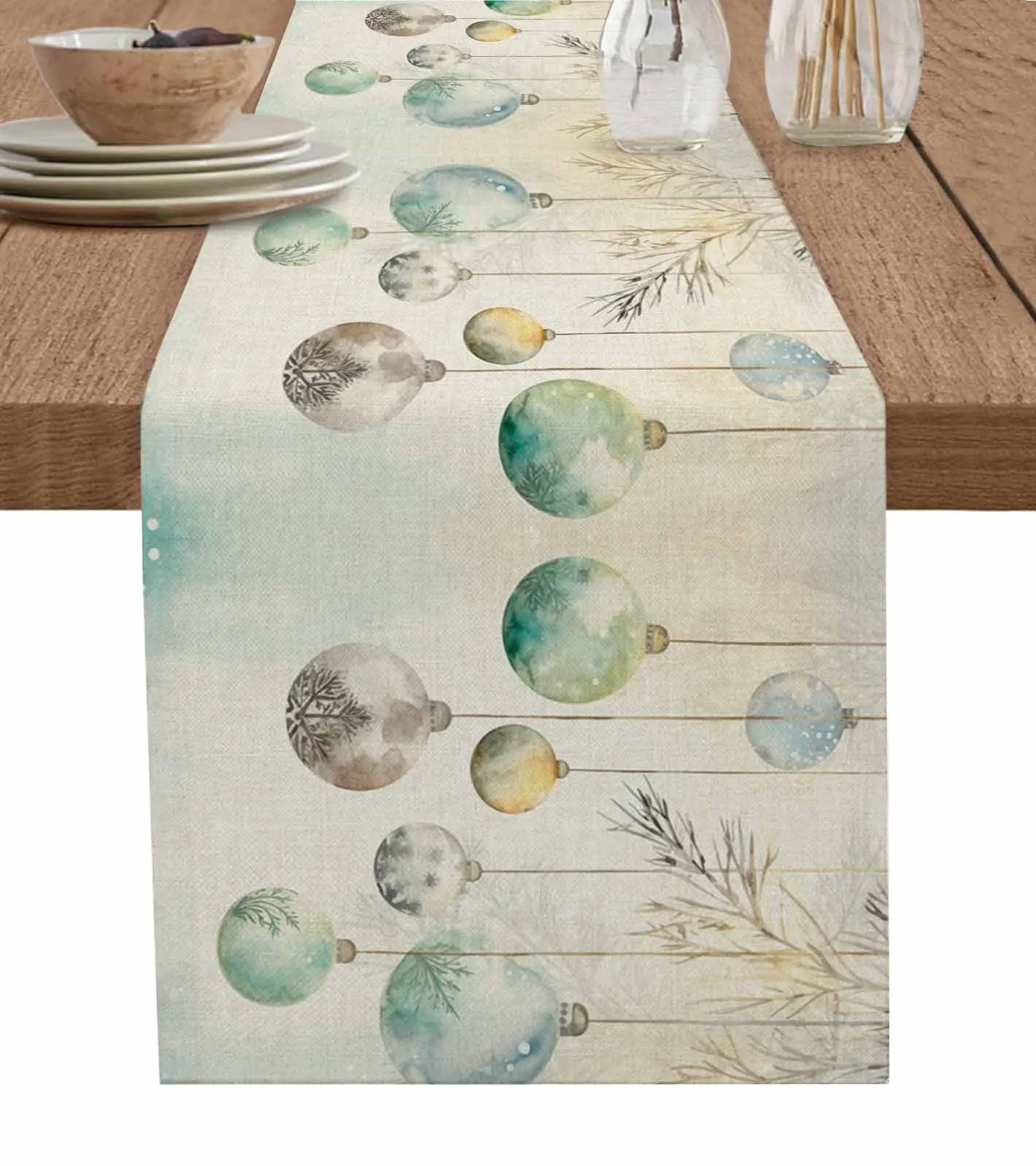 Рождественская декоративная дорожка на стол с акварельными ветвями дерева