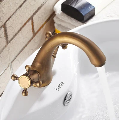 Смеситель для раковины в античном стиле кран из твердой латуни и бронзы с двойной