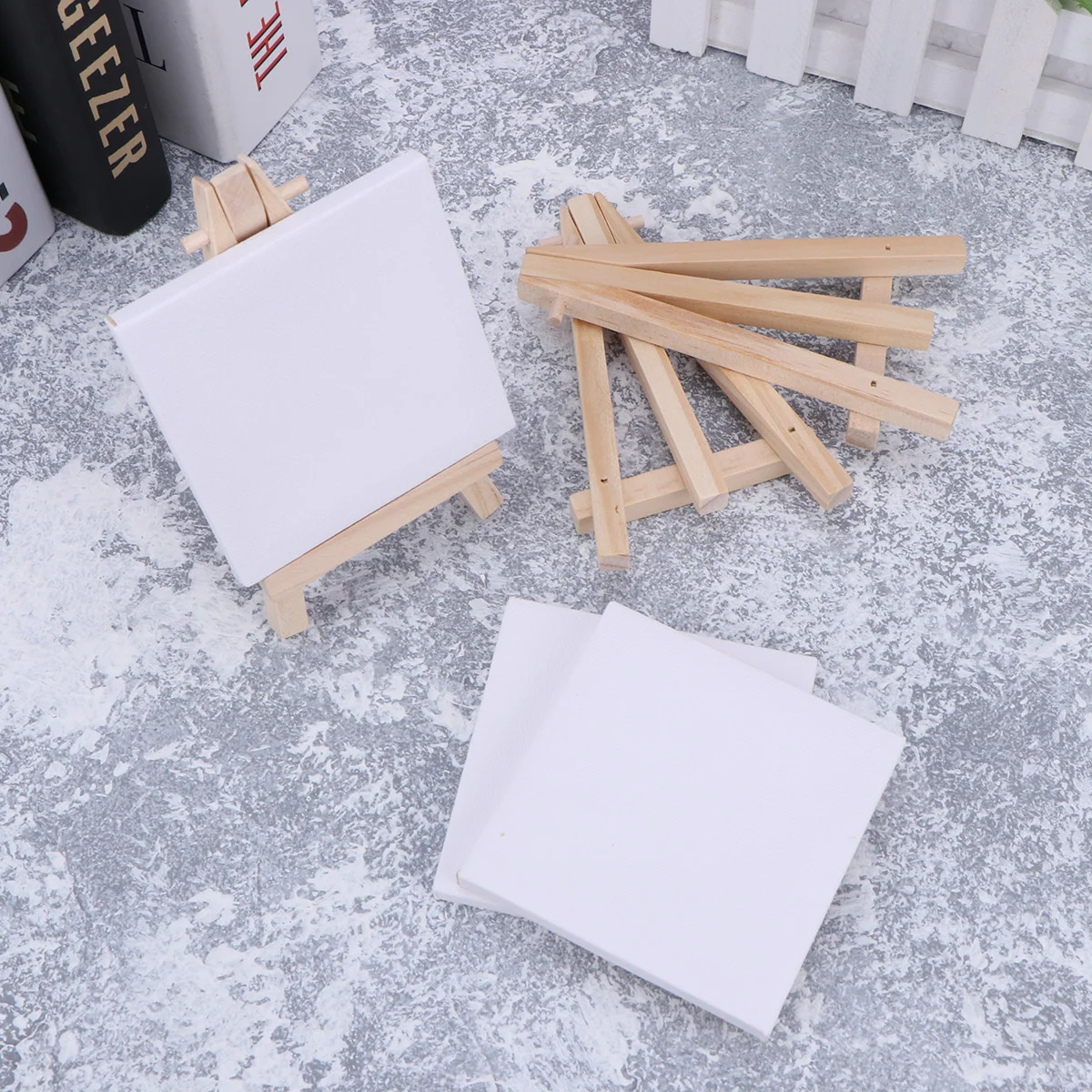 

10PCS Mini Canvas Panel Painting Wooden Easel Sketchpad Settings for Painting Craft Drawing Decoration Gift and Kids'Learning