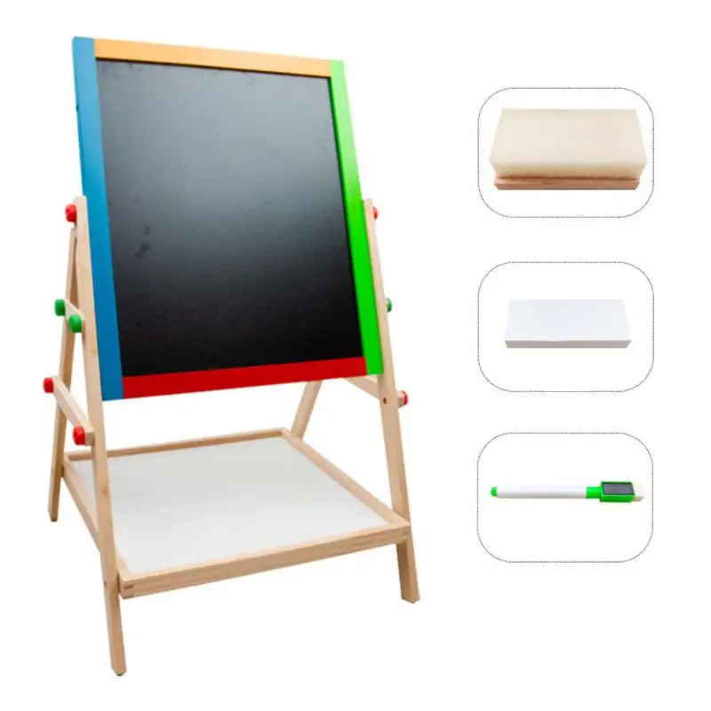 

Kid Wooden Art Easel Dual Sided Height Adjust Painting Blackboard for Toddlers