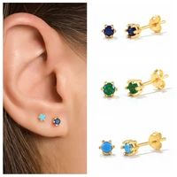 canner green cz real 925 sterling silver gold piercing stud earrings for women turquoise earrings girls jewelry bijoux