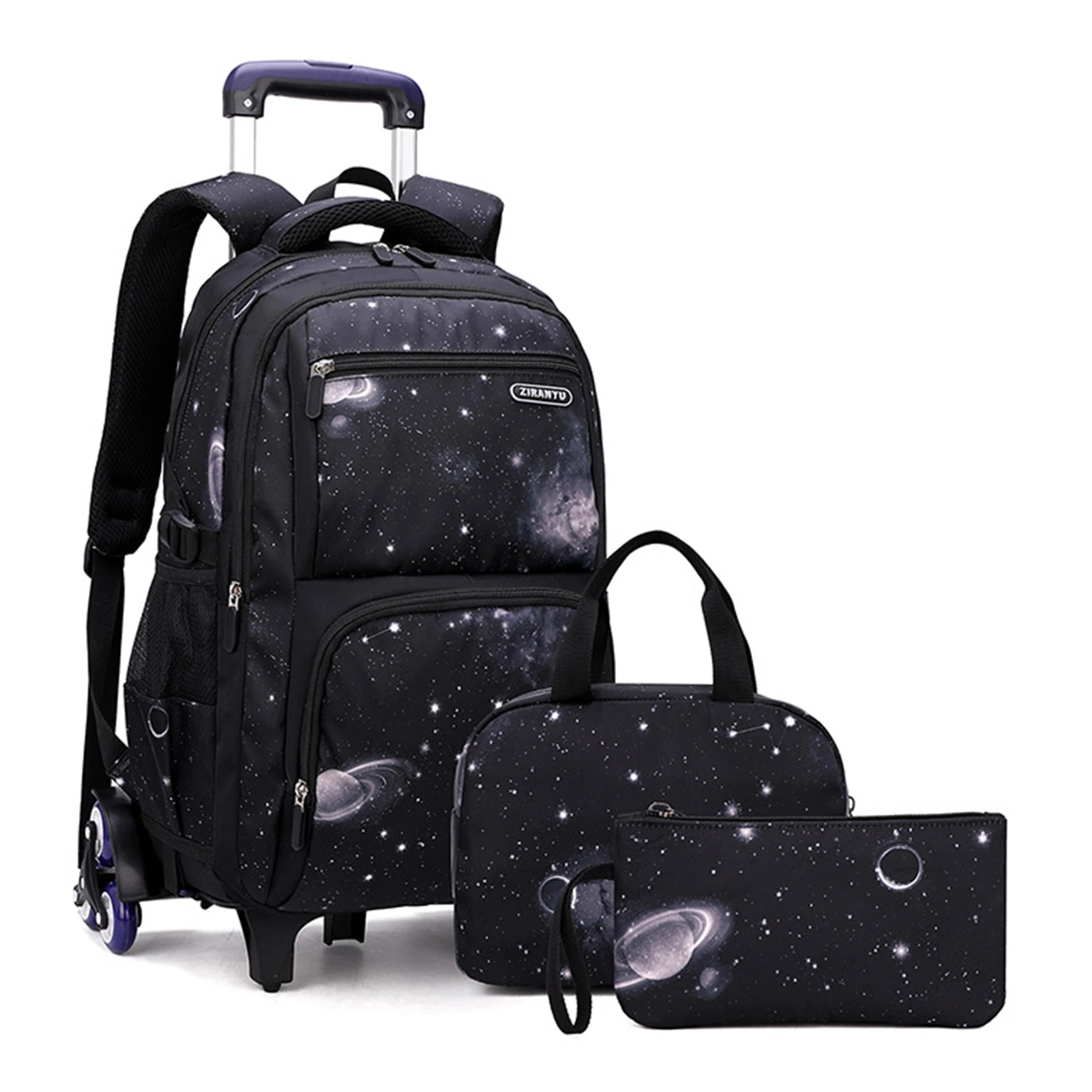 

Kids Rolling Backpack for Boys Girls Travel Luggage Wheeled Backpack 6 Wheels Trolley School Bag with Lunch Bag Pencil Bag 2022