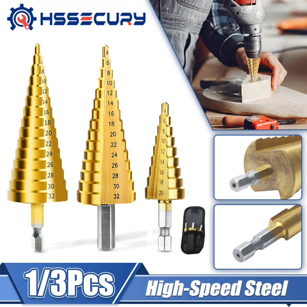

3Pcs/Set HSS Straight Groove Step Drill Bit Titanium Coated Wood Metal Hole Cutter Core Drilling Tools Set 3-12mm 4-12mm 4-20mm