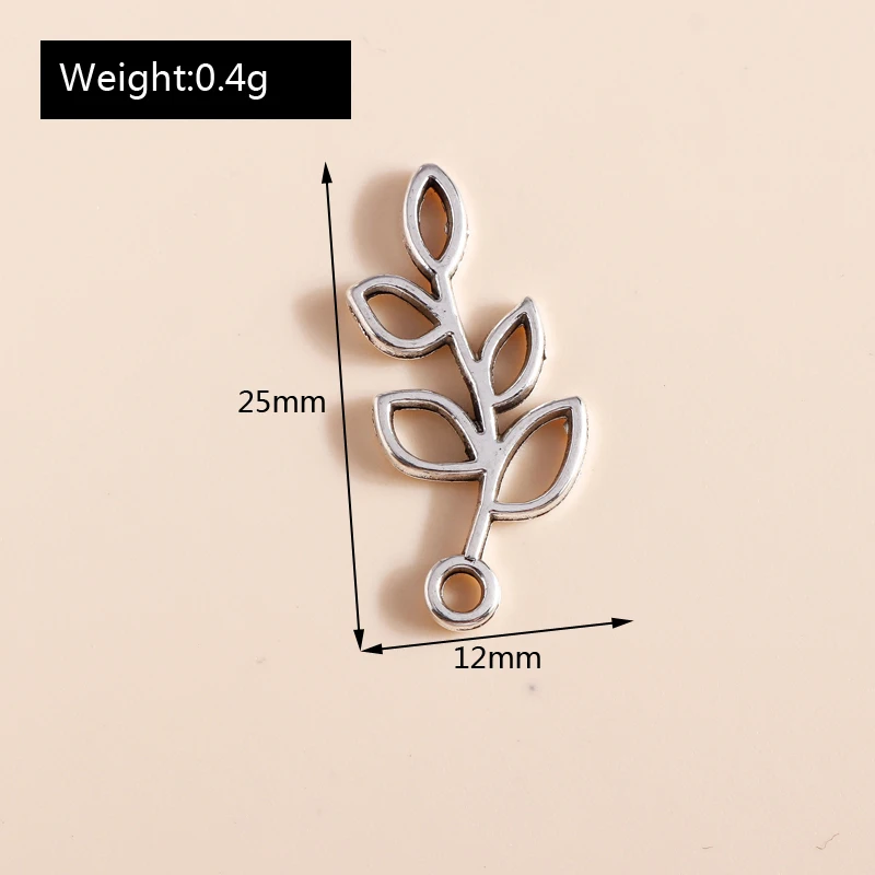 Leslie 50 шт. 25*12 мм посеребренные ветки дерева в виде листа подвески для браслета