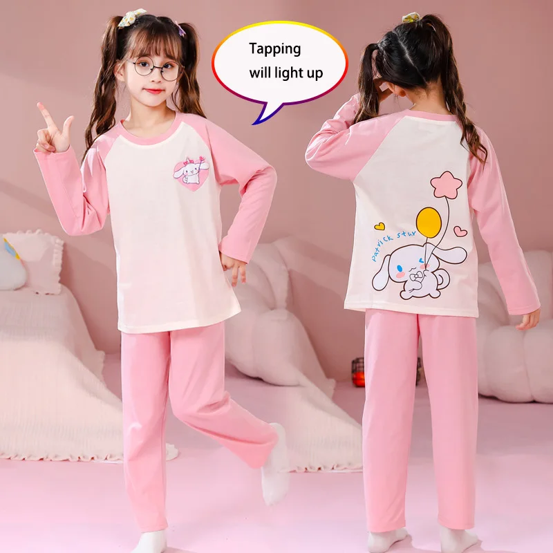 

Kawaii Sanrioed Cinnamoroll My Melody Kuromi Children Cotton Pajamas Set Cute Anime 2023 Autumn Boy Girl Sleepwear Kids Homewear