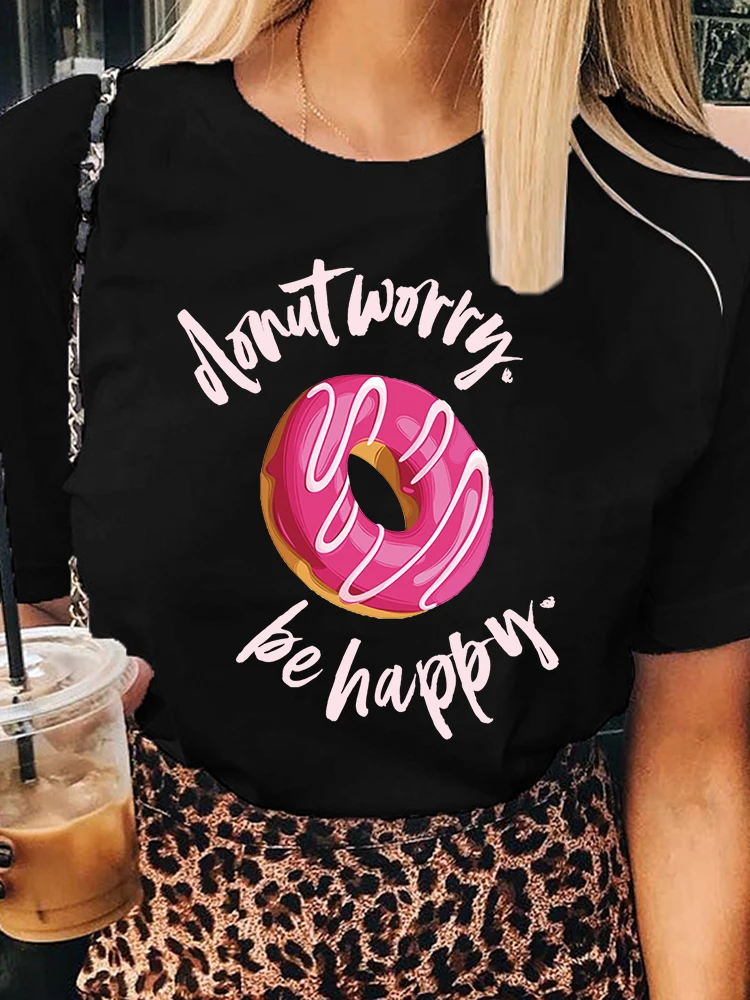 

Women T shirt Donut dont worry be happy Cute Cartoon Graphic Top Tshirt Female Camisas Tee Shirt Ladies Clothes T-shirt 2022