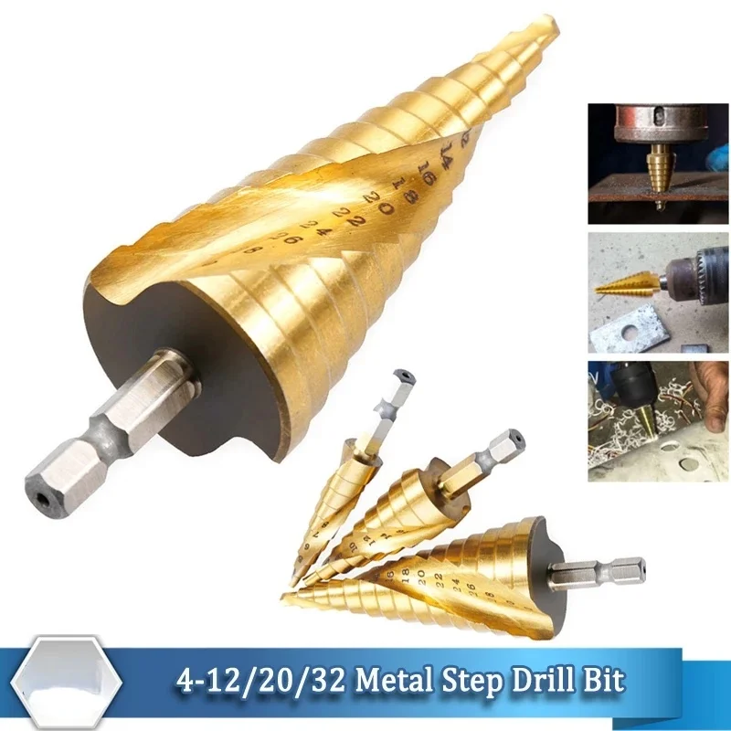 

Metal Drills HSS Straight Groove Step Drill Bit Cone Titanium Coated Wood Cutter Woodworking Tools 4-12mm 4-20mm 4-32mm