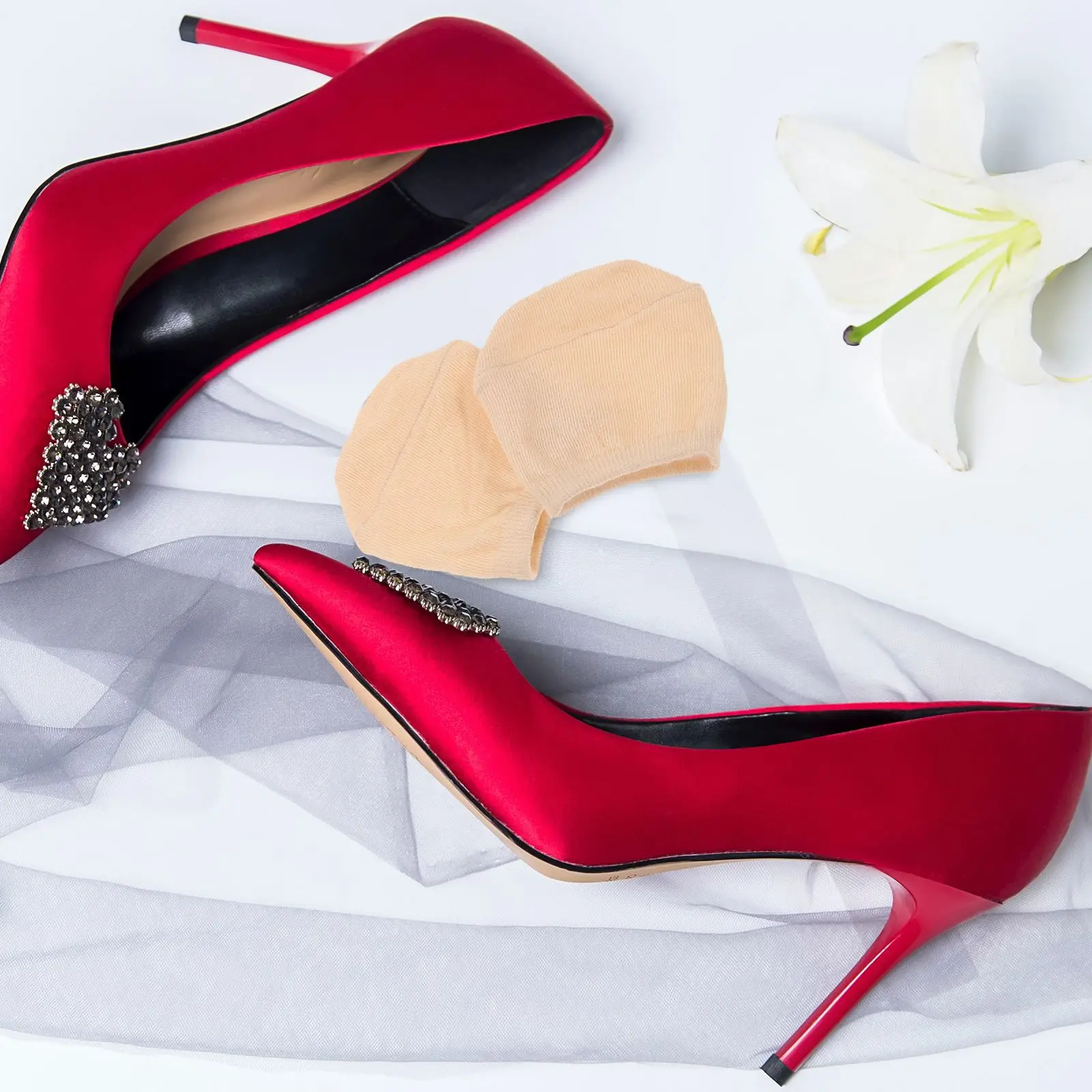 5 Pairs of Cotton Tops For Summer For Women Toe Topper Liner Socks Toe Socks Invisible Socks for Lady (Black White Pink