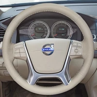 for volvo xc60 s60l s80l beige black leather diy hand sewn steering wheel cover interior handle cover