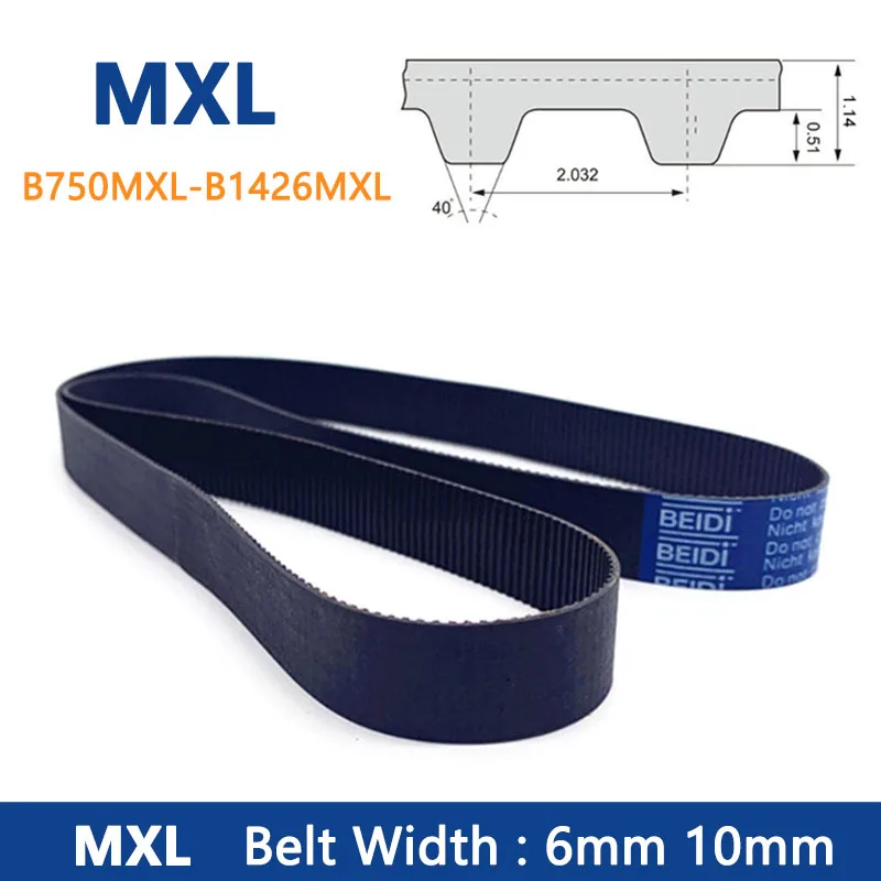 

1PCS MXL Timing Belt Width 6mm 10mm Rubber Closed Loop Synchronous Belt B750MXL-B1426MXL Pitch 2.032mm