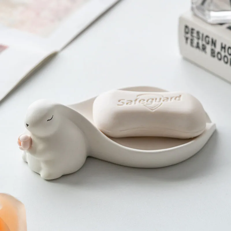 

Big Ear Cute Rabbit Ceramic Soap Box Decorative Bathroom Drainage Soap Dish Storage Wash Desk Decor Home Decoration Accessories