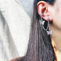 aporola 2022 fashion pearl ear clip earrings men women long chain tassel butterfly no piercing earrings suit gift jewelry party