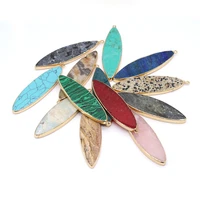 6pcs natural stone rose quartz turquoise flat round gold plated pendant for jewelry making diy necklace earring accessories gift