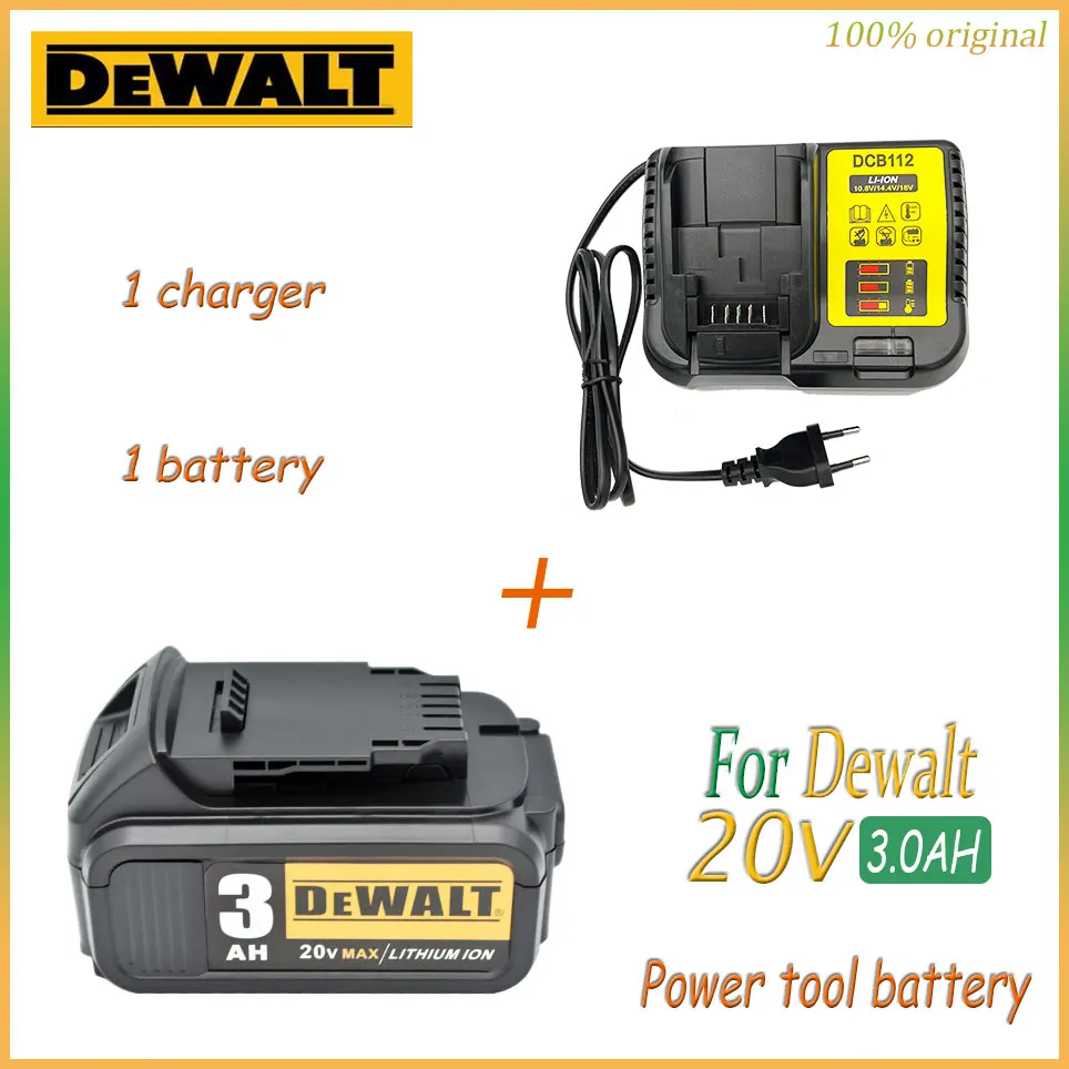 DeWalt DCB200 Original 20V 3000mAh Rechargeable Power Tools Battery with LED Li-ion Replacement DCB205 DCB204-2 DCB206+Charger
