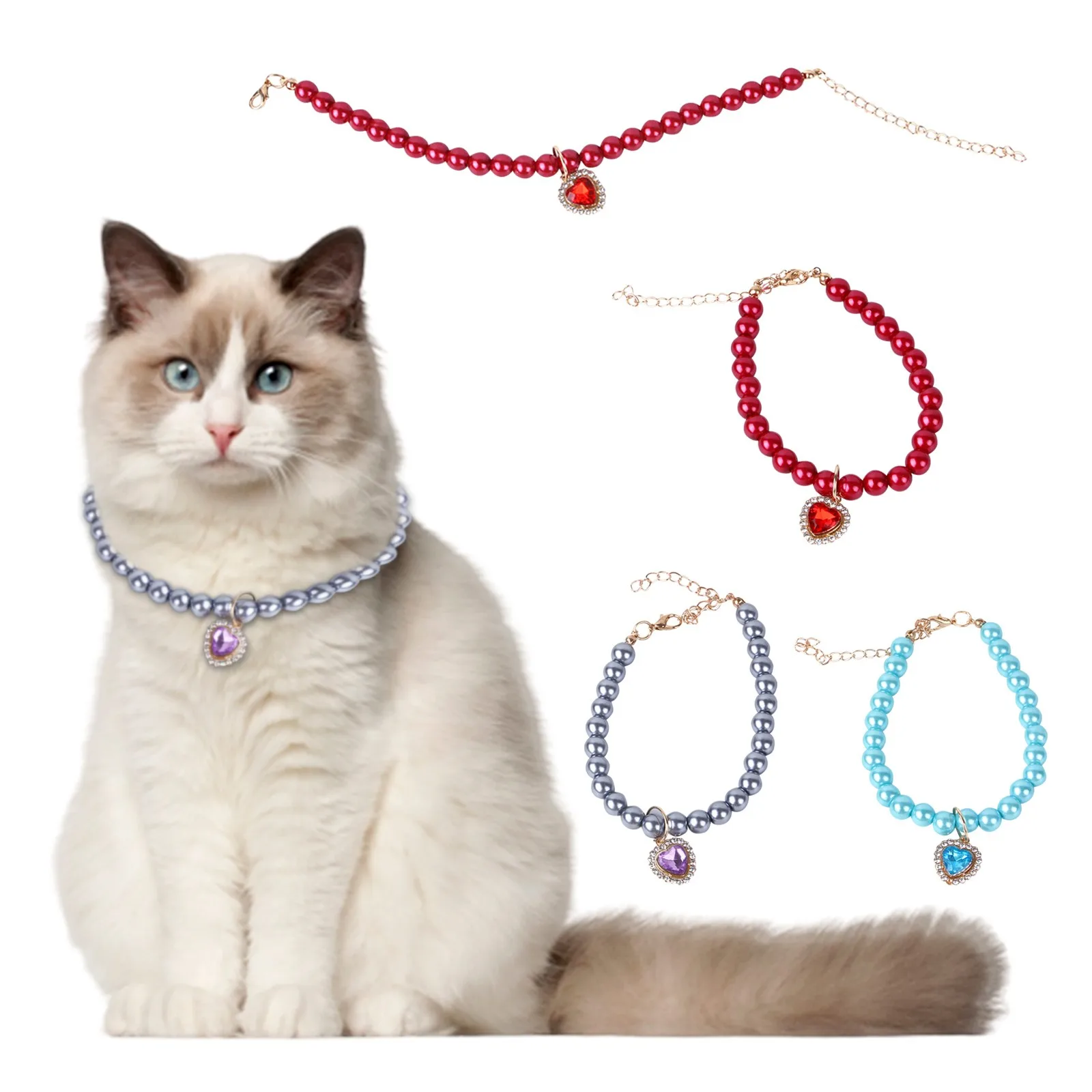 

Cat Crystal Necklace Imitation Pearl Rhinestone Pendants Pearl Necklace Dog Collar Collars For Cats Dogs Pet collier chat perro