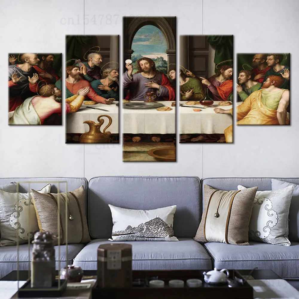 

Модульный холщовый постер с изображением Иисуса на последней ужине, 5 панелей, домашний декор, картины для религии, художественные настенные картины с HD-печатью