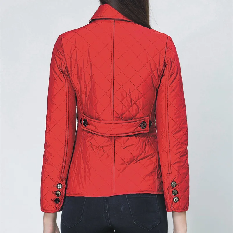 Autumn Winter Women Rhombic Lattice Jacket Casual Coat Cotton Slim Fit Quality Warm Classic Lapel Trench TOP