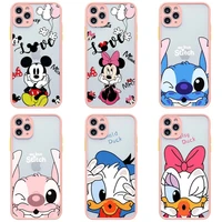 disney mickey minnie stitch duck phone case for iphone 13 12 11 pro max mini xs 8 7 plus x se 2020 xr light pink matte cover