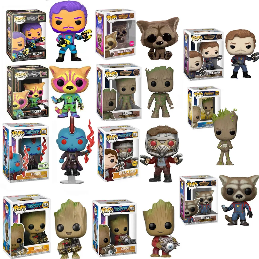 Funko Pop Guardians of the Galaxy Star-Lord 198 1201 Rocket 1202 Groot 263 280 297 Yondu 310 Виниловая фигурка игрушки