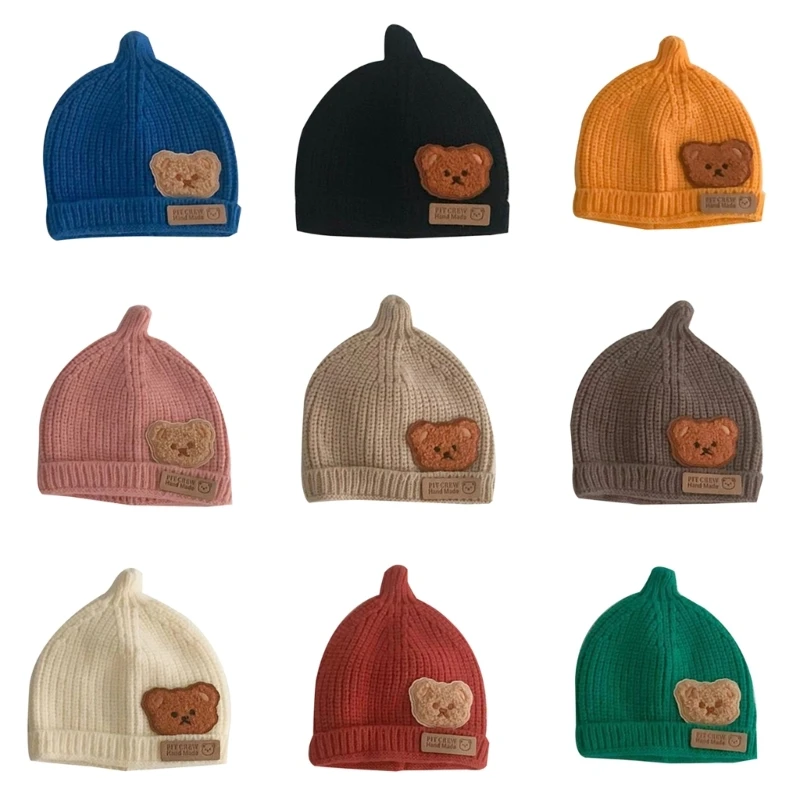 

Bonnet Cap Embroidered Cartoon Bear Hat for Boy Girl Newborn Crochet Knitted Hat 69HE