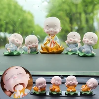 145pcs resin crafts little monk sculpture cute monk buddha statue lotus leaf doll ornament tea table car decor accessories