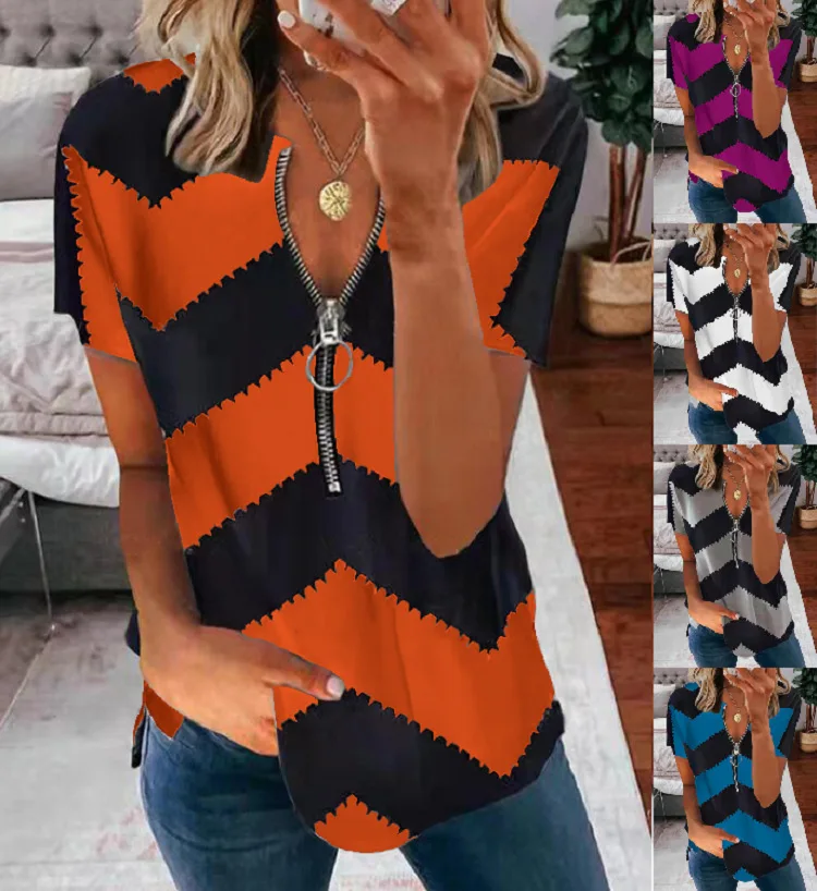 

Женская футболка с коротким рукавом, V-образным вырезом и принтом